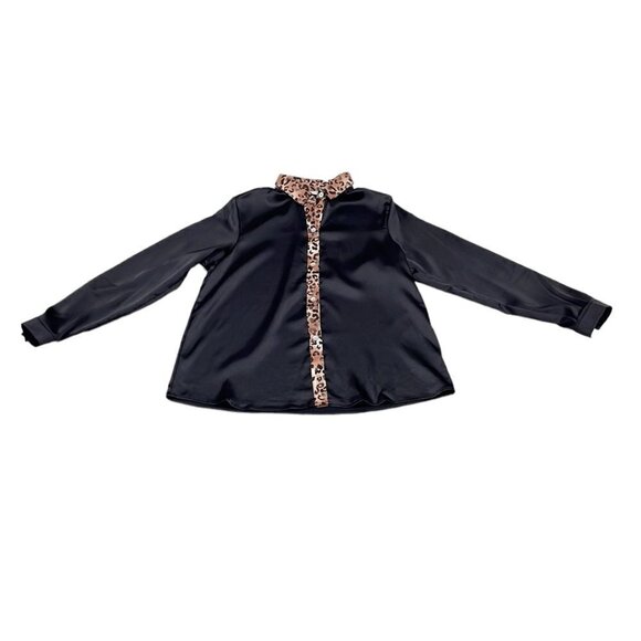 Mine Free Blouse NWT Long Sleeve Button Up Leopard Print Black Size Small S - Picture 4 of 15